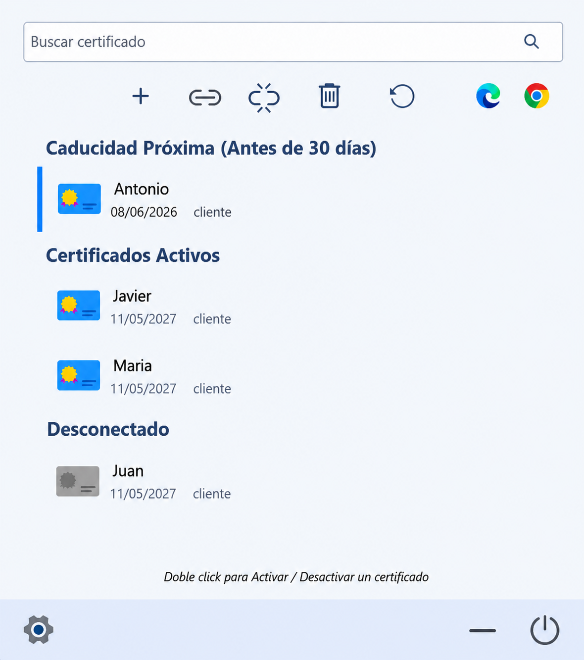 Interfaz de ObCert - Gestión de certificados digitales